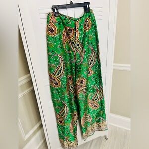 Zara Green Paisley Wide-Leg Pants Women’s Size Medium
